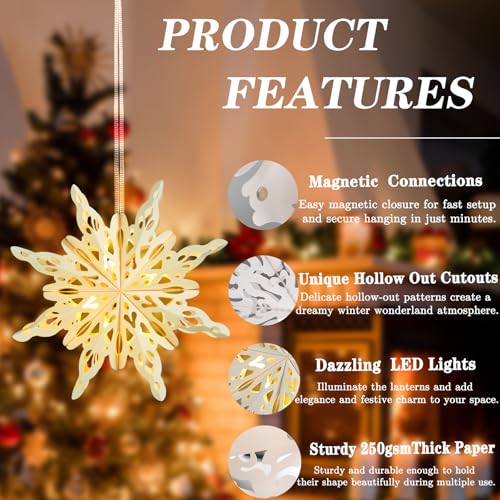 18Pcs 3D Paper Snowflake Lanterns with LED Lights G727442