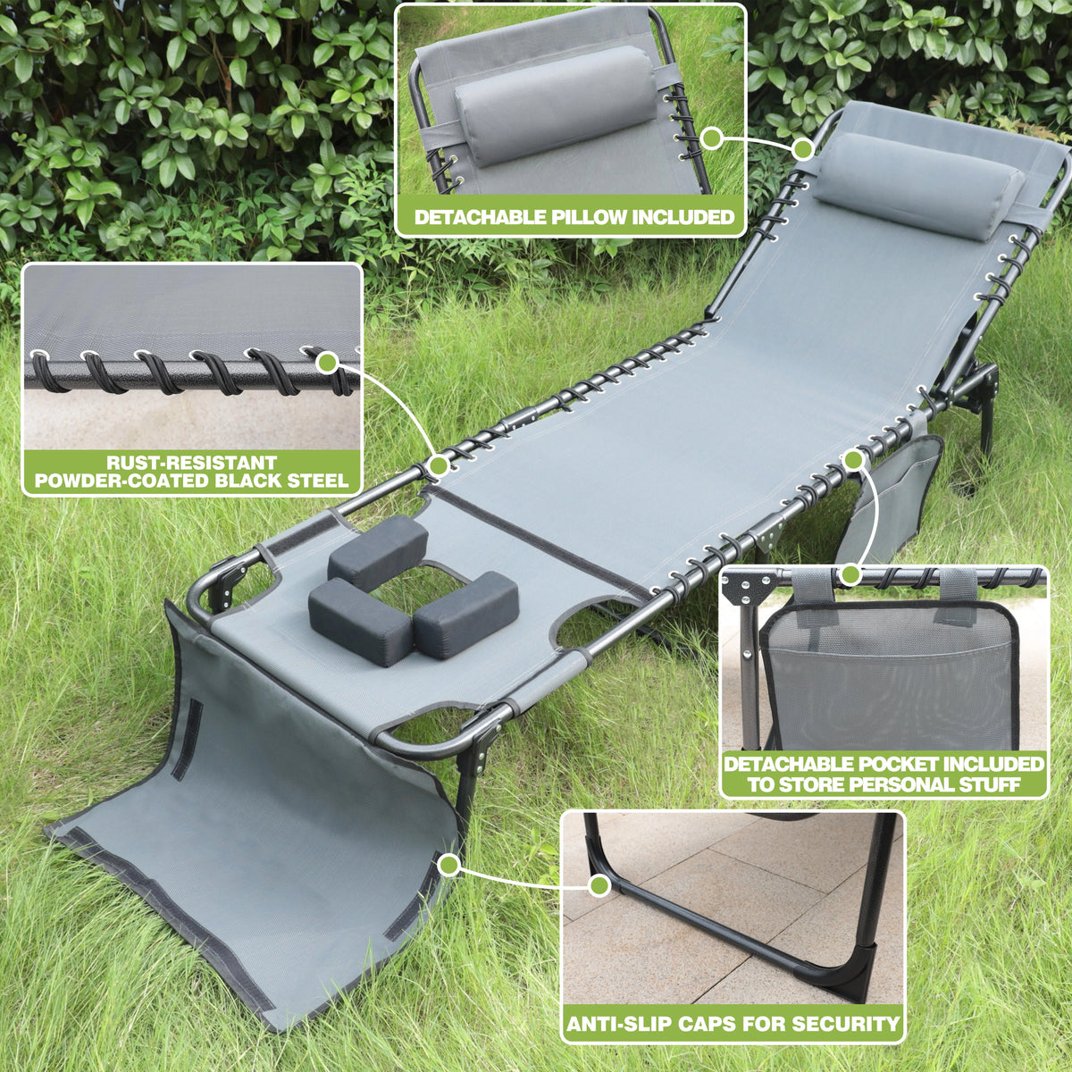 5-Position Adjustable Tanning Chair with Face & Arm Hole A147374