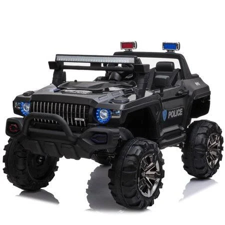 Black 12V Kids Electric 2-Seater Ride on Police Car SUV Truck Toy with Parental Remote Control A312