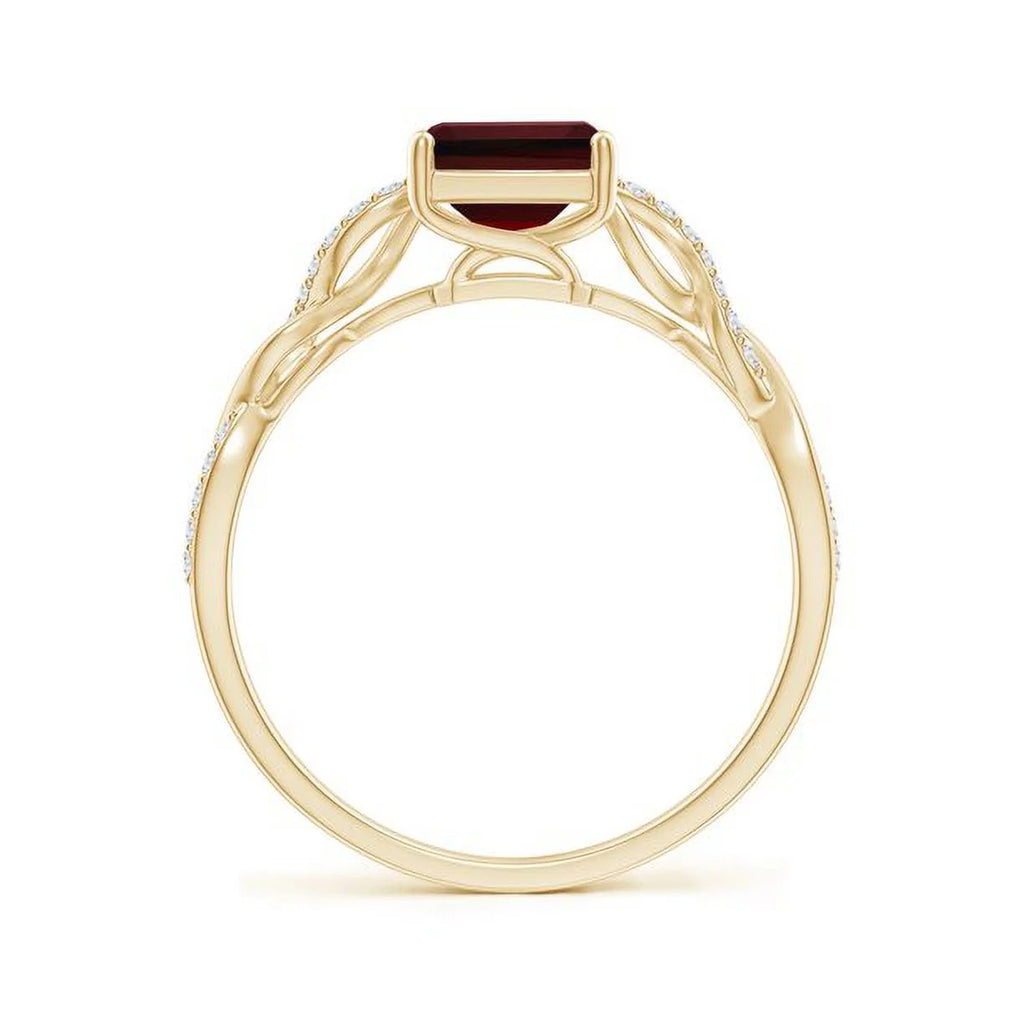 Red Garnet & Natural Diamond Emerald Cut Solitaire Ring 14K Yellow Gold C454997