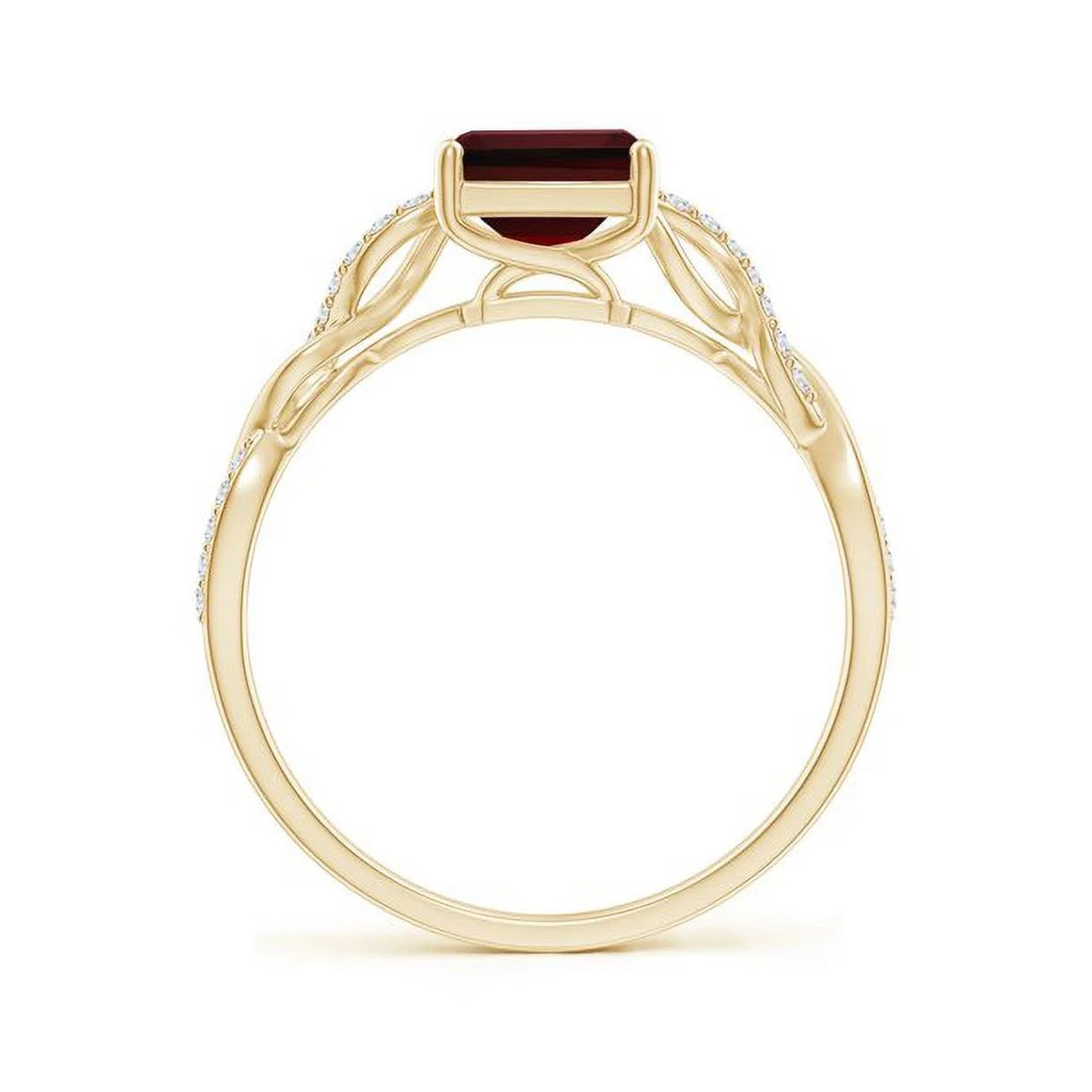 Red Garnet & Natural Diamond Emerald Cut Solitaire Ring 14K Yellow Gold C454997