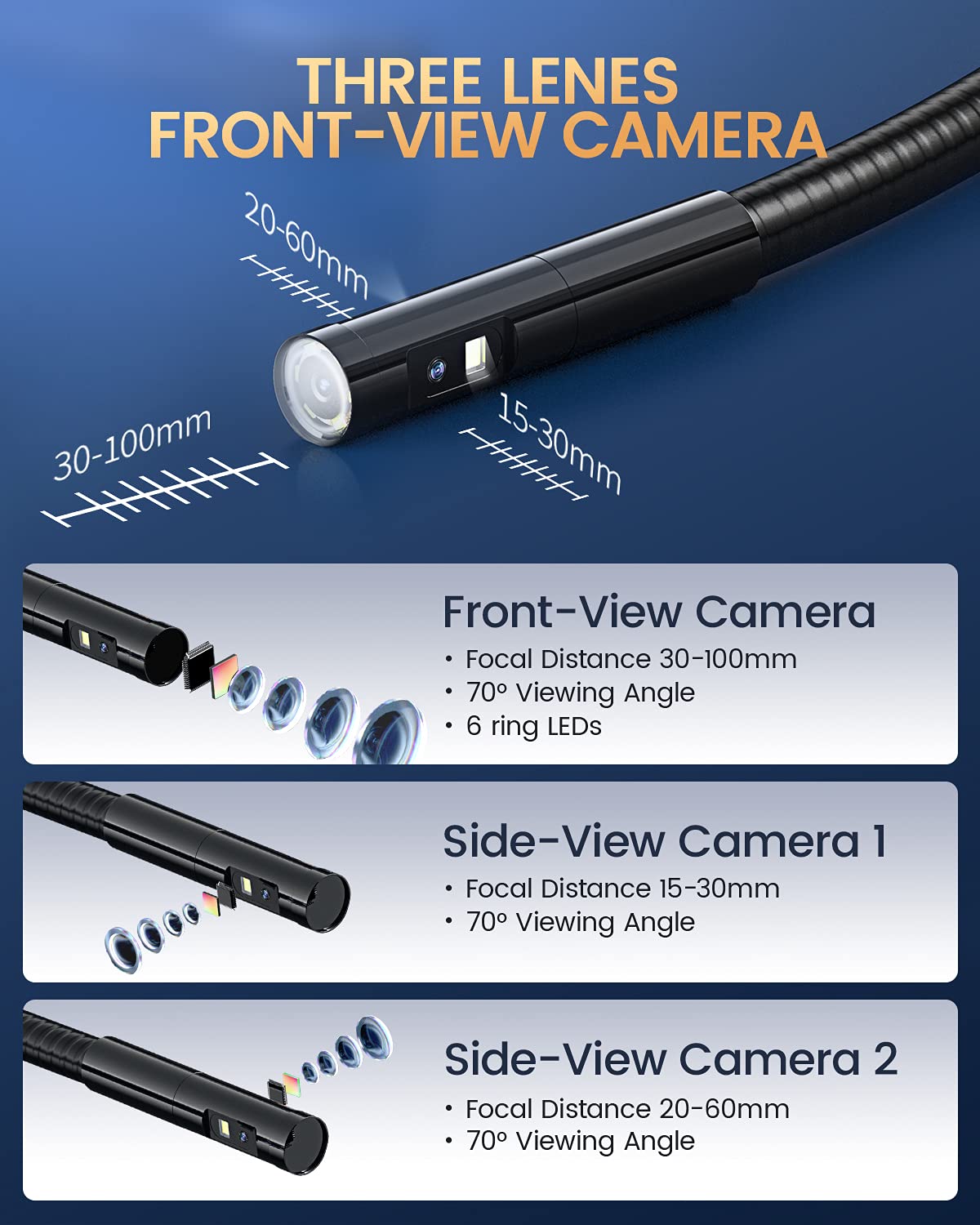 Waterproof Flexible Cable Industrial Endoscope with 5 IPS Color Screen F1584