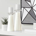 Set of 2 White Pillar Candle Holders Q130