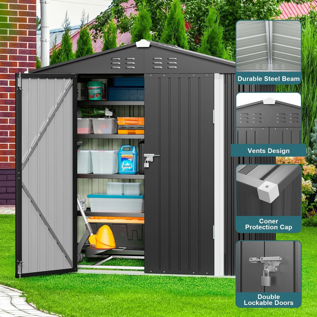 6' x 4' Dark Gray Metal Outdoor Storage Shed with Base Frame U8067