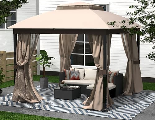 10x10 Heavy Duty Soft Top Gazebo with Metal Frame and Double Roof Canopy O280