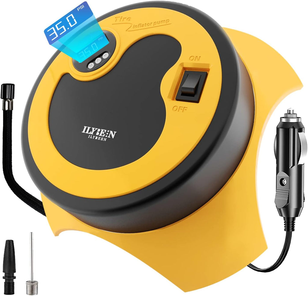 Tire Inflator Portable Air Compressor, DC 12V Auto Tire Pump, Digital Air Pump with LED Light, Long Power Cord Auto Shut Off, Pack of 2 T90042