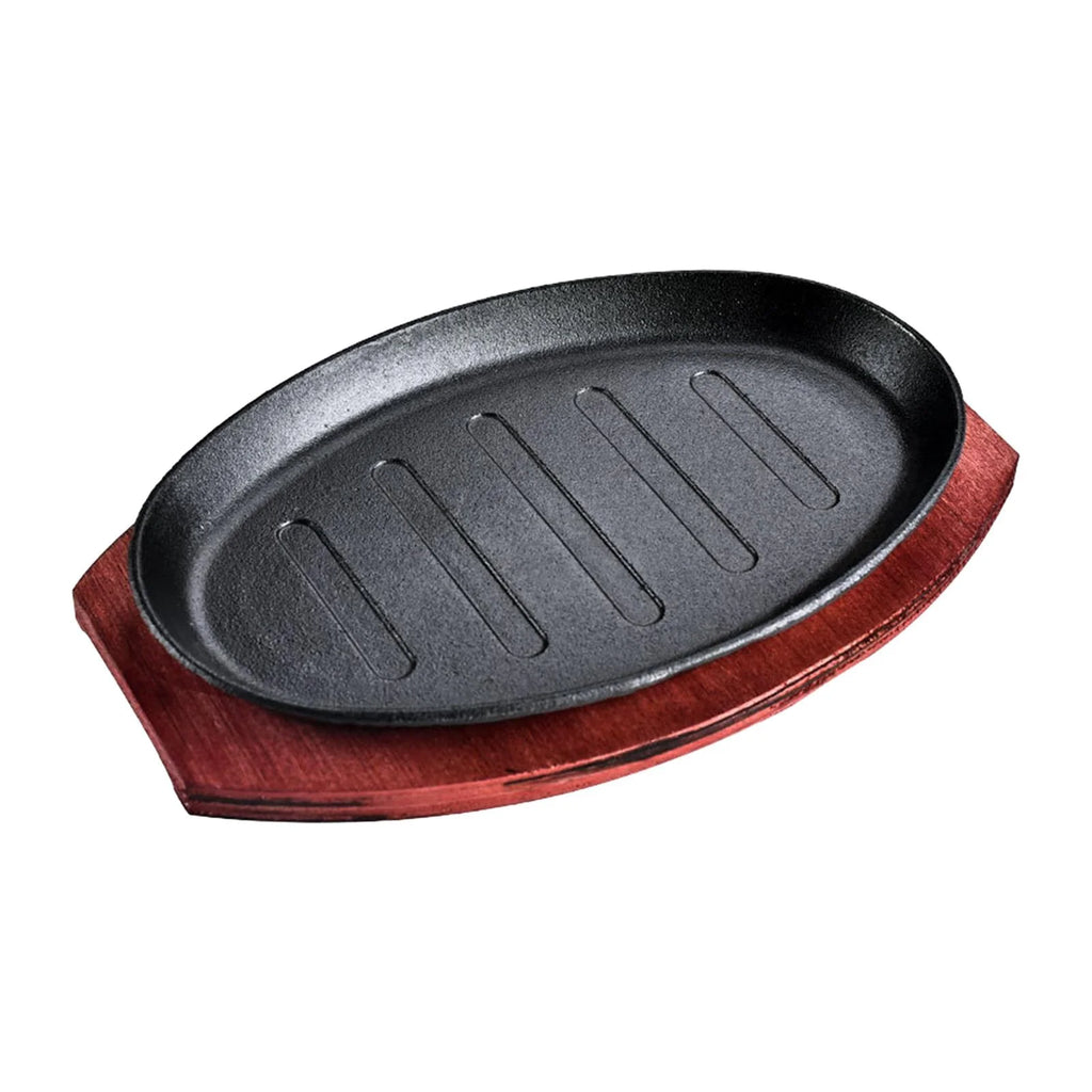 Oval Nonstick Sizzling Steak Plate with Bamboo Tray W628
