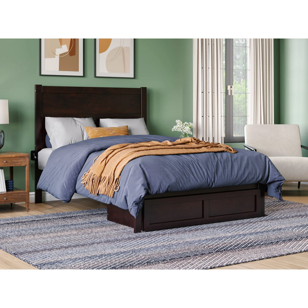 Solid Wood Platform Bed with Foot Drawer Storage, Espresso Full Size V34272