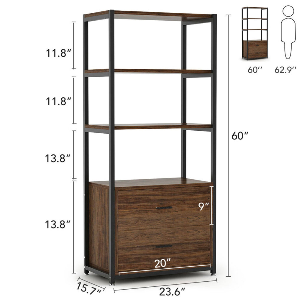 Brown/Black 4-Tier Bookcase with 2 Drawers D5782