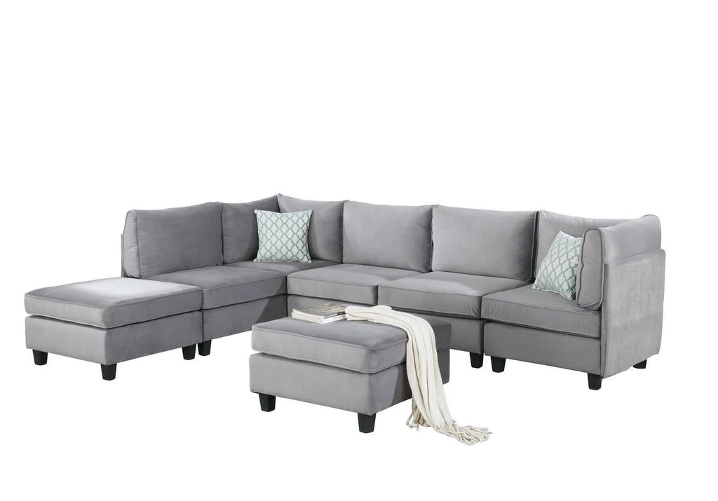 Gray Velvet 7Pc Modular Sectional Sofa P712