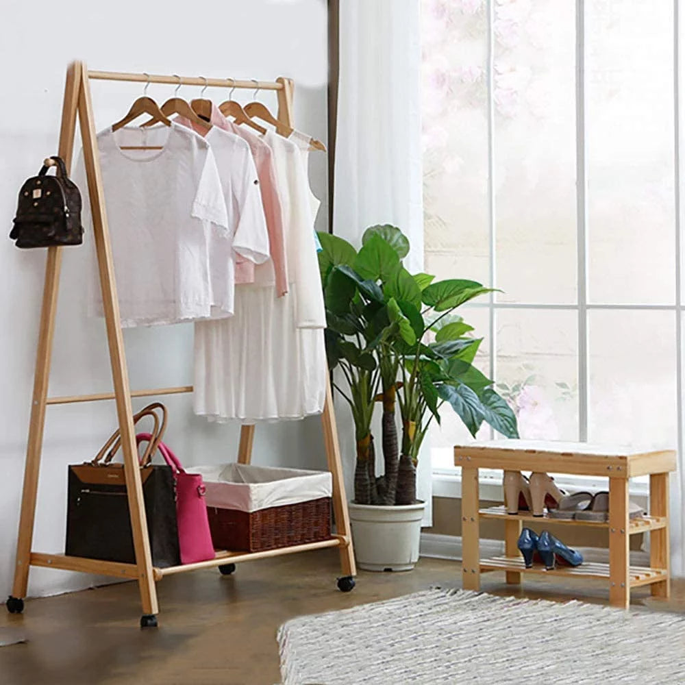 Brown 2-Tier Bamboo Shoe Bench W96072