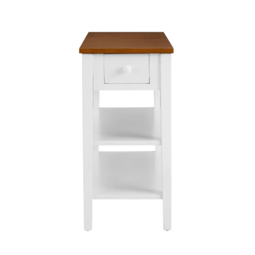 Narrow 2-tone End Table with USB Charging Ports, White and Walnut O807