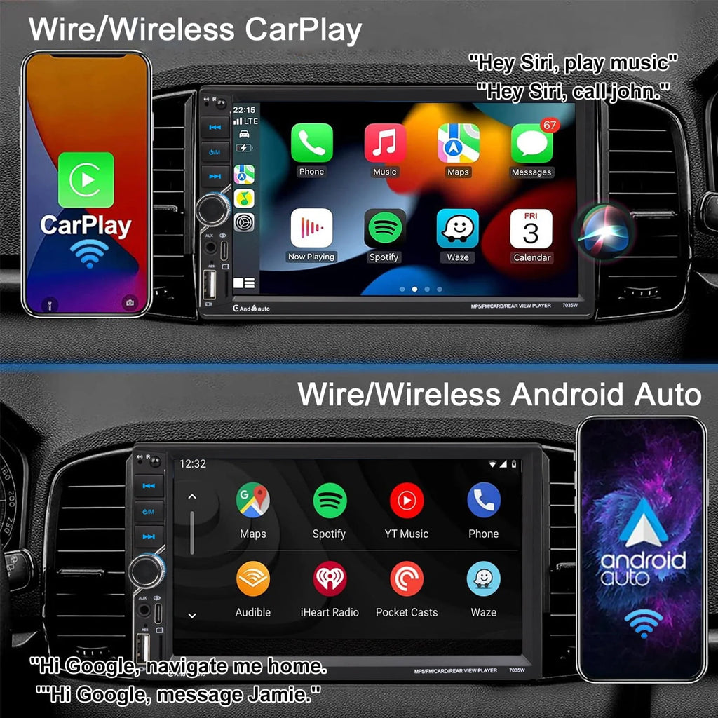 Double Din Car Stereo with 7 Touchscreen Bluetooth Rear Camera U88281