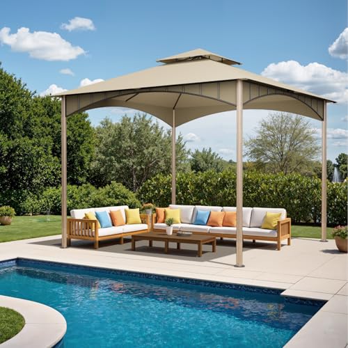 10x10 Heavy Duty Soft Top Gazebo with Metal Frame and Double Roof Canopy O280