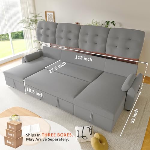 Convertible Sleeper Sofa Bed with Storage Chaise S142