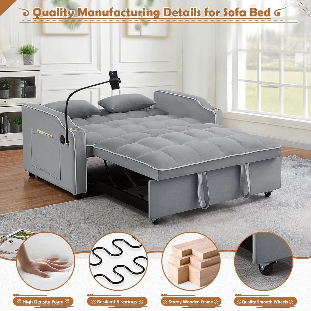 55" Tufted Velvet Convertible Sofa Bed V68182