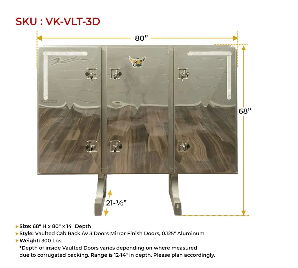 68" x 80" x 14" Aluminum Flatbed Trailer Cab Rack with 3 Mirror Finish Doors K4106