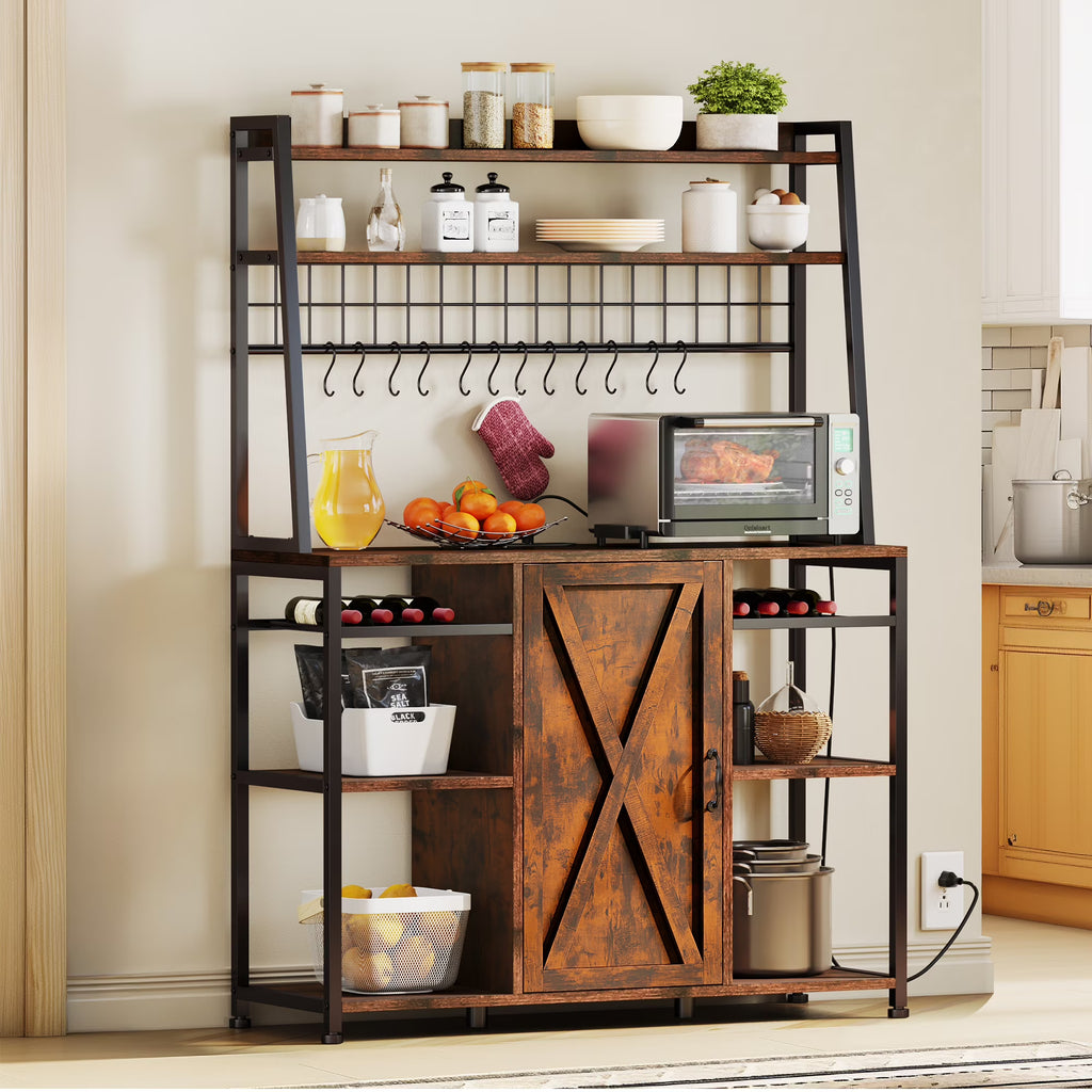6-Tier Kitchen Microwave Oven Stand with Storage Cabinet and Wine Shelf W95115