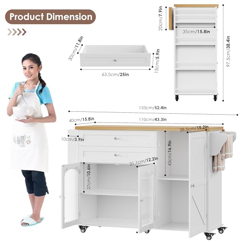 Rolling Kitchen Island with Storage and Drop Leaf Countertop X503324