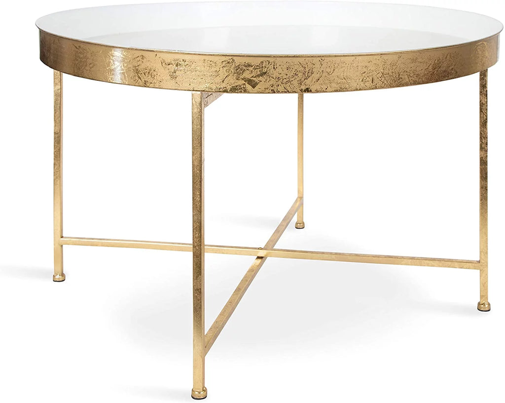 Round Metal Coffee Table, White and Gold C7134