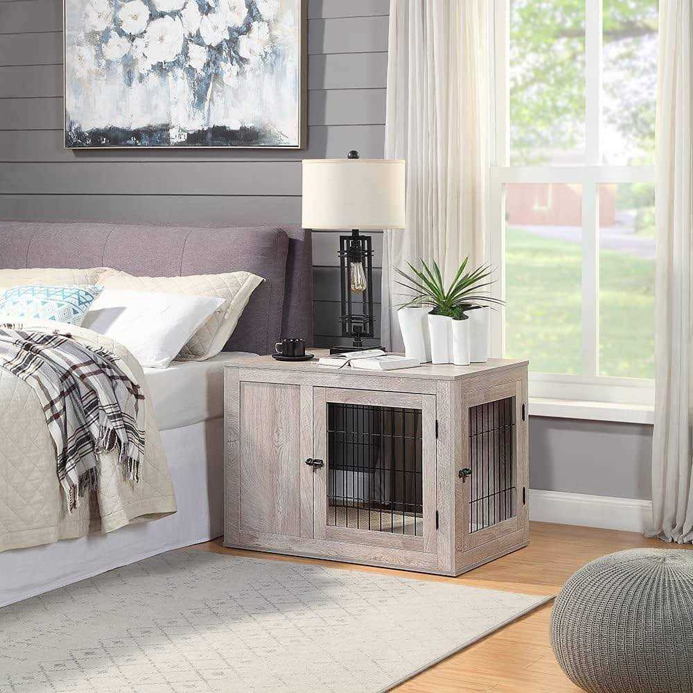 Wooden Dog Crate End Table with Cushion W24696