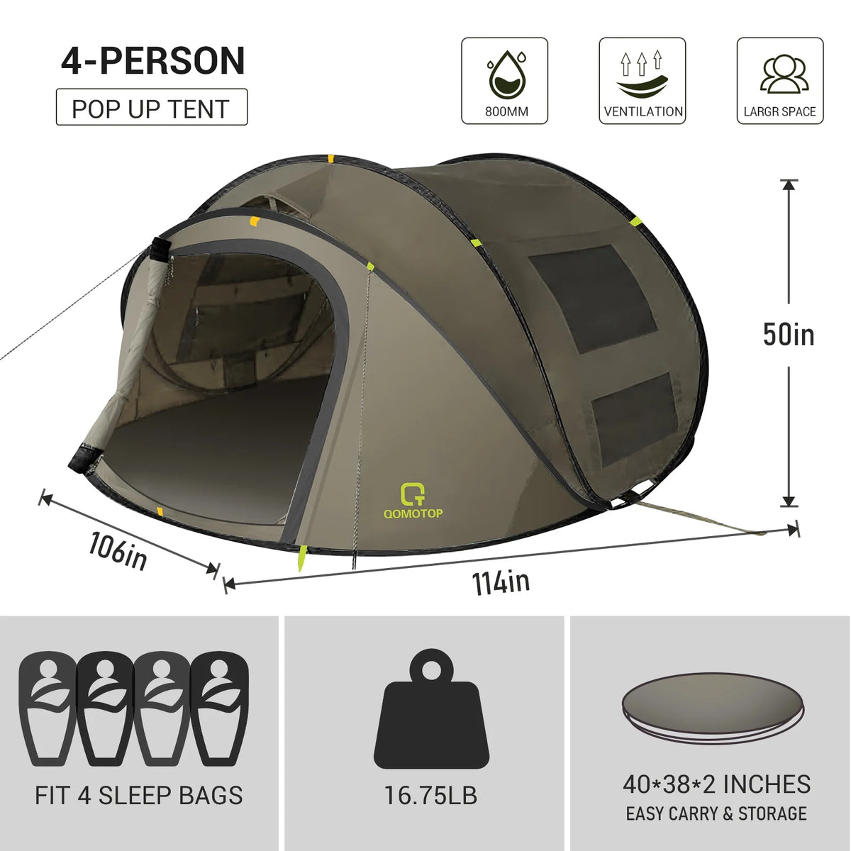 4-Person Waterproof Pop Up Camp Tent H16671