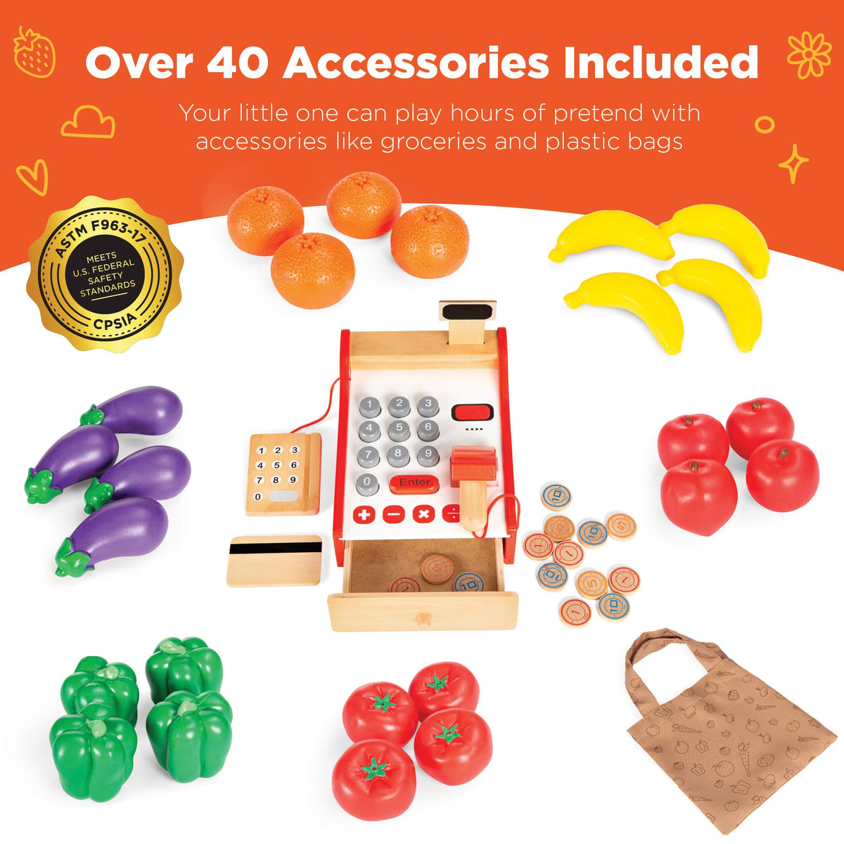 Pretend Play Grocery Store Supermarket Set with Working Conveyor, Cash Register, Play Food, Chalkboard G4732