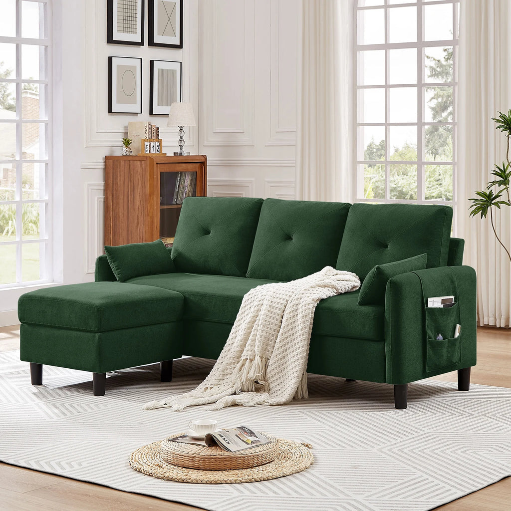Green L-Shaped Convertible Sectional Sofa with Chaise P19767