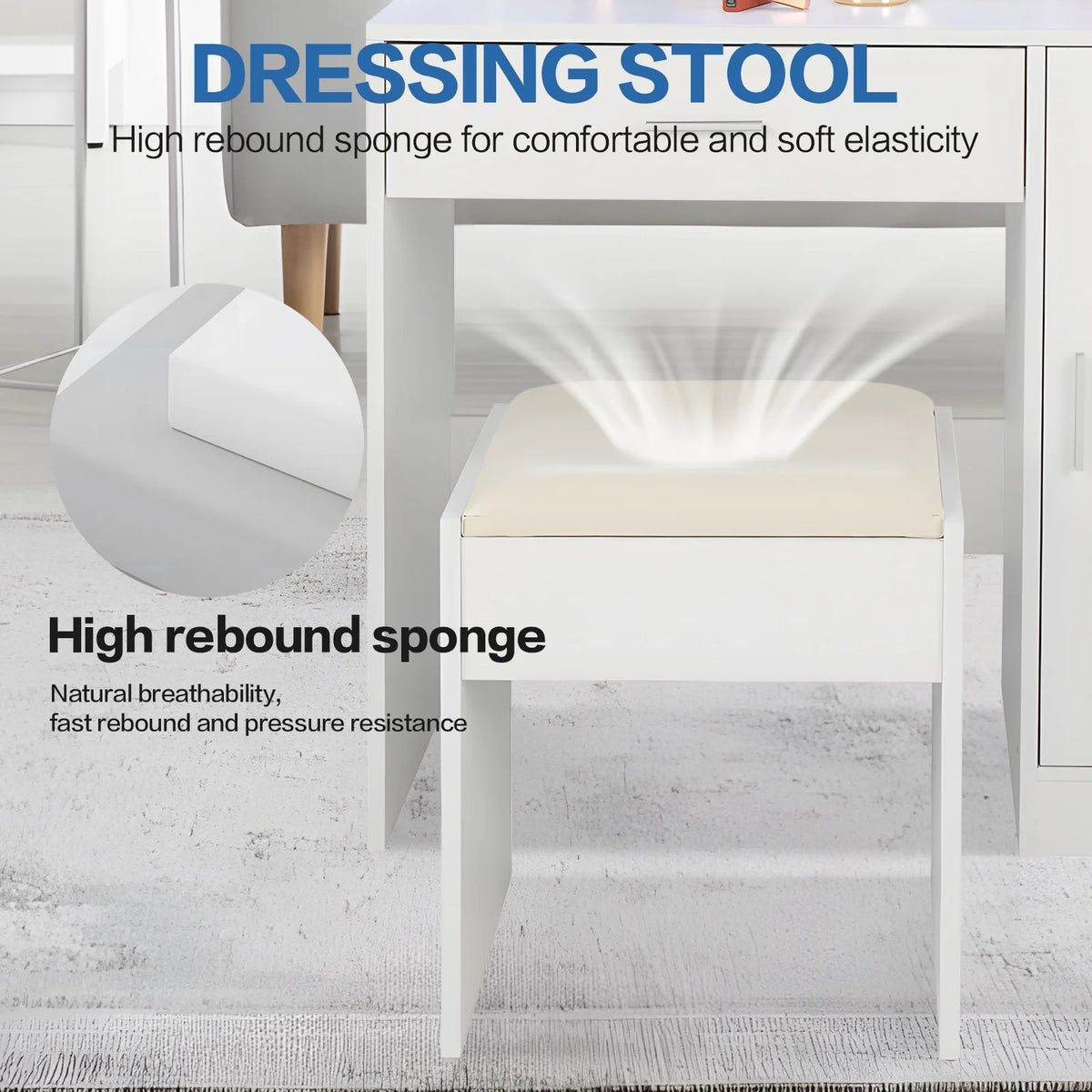 White Makeup Vanity Desk with Lighted Mirror and Stool Y953876