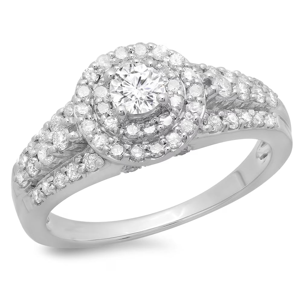 10K White Gold Diamond Halo Engagement Ring J924118