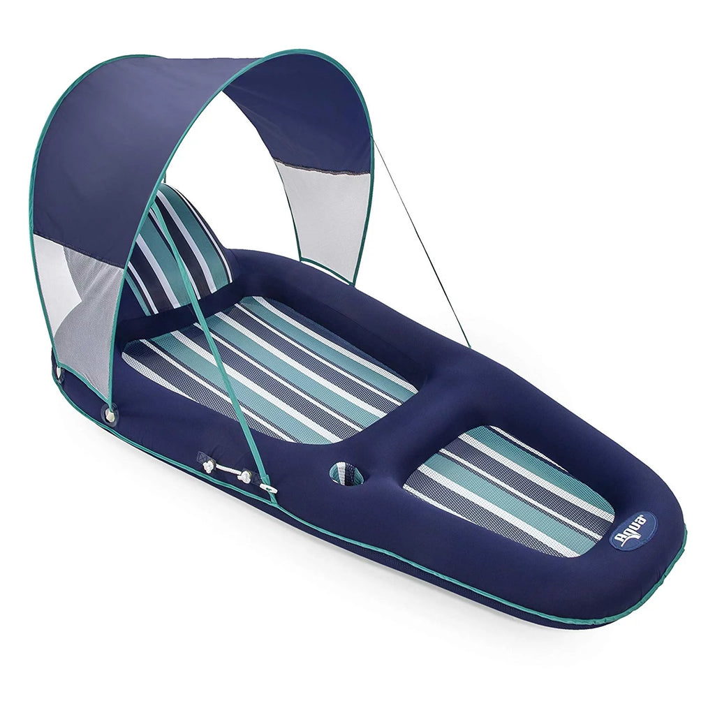 Blue Inflatable Pool Lounger Float with Sunshade Canopy 2 Pack Y1906