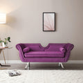 Purple Velvet Upholstered Loveseat with Removable Cushion Silver Metal Legs Y1365