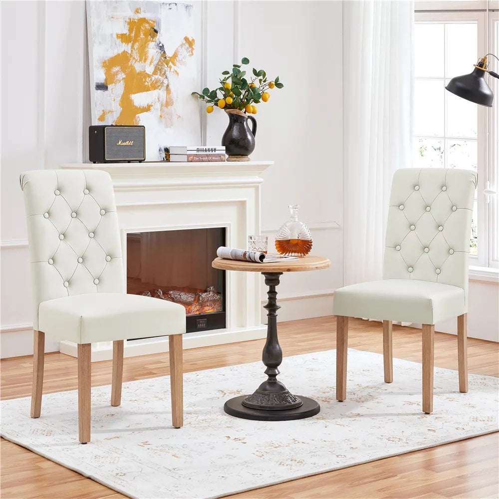 2pcs Beige Fabric Upholstered Tufted Dining Chairs L4443