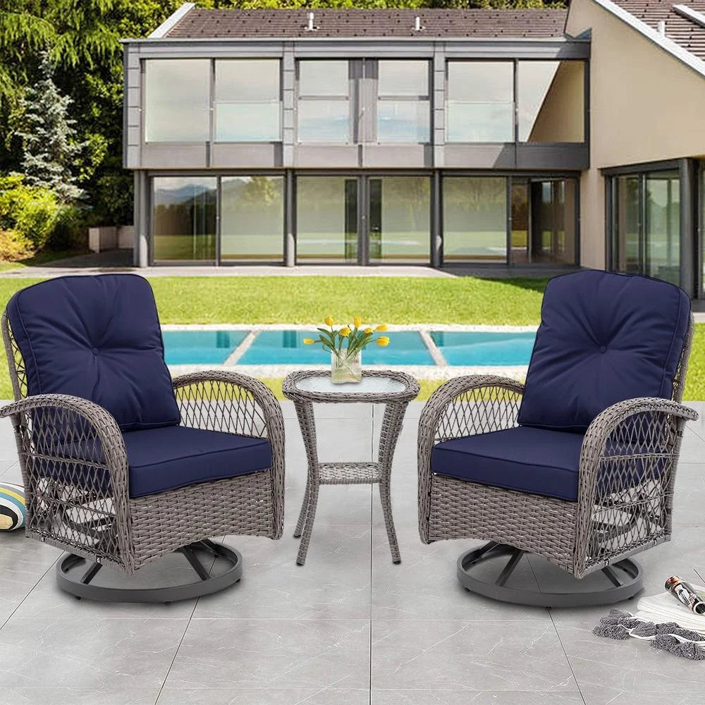 3 Piece Outdoor Bistro Swivel Chairs Set Khaki U637