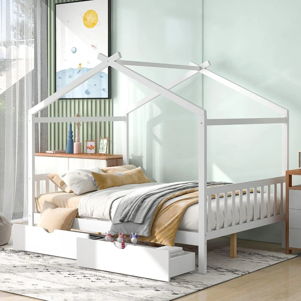 Full Size Solid Wood House Bed with 2 Drawers M3176