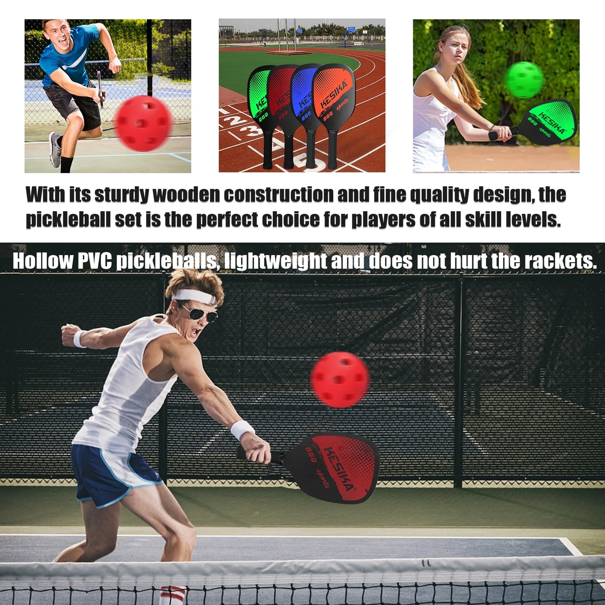 Pickleball Paddle Set 2 Rackets & 4 Balls with Carrying Bag F60094
