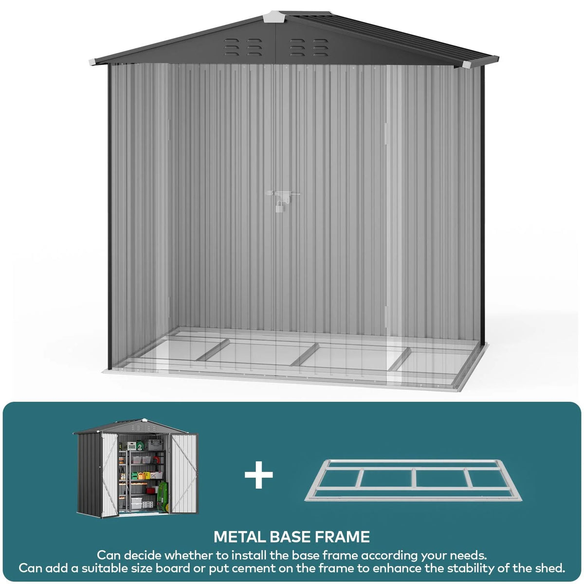 6' x 4' Dark Gray Metal Outdoor Storage Shed with Base Frame U8067