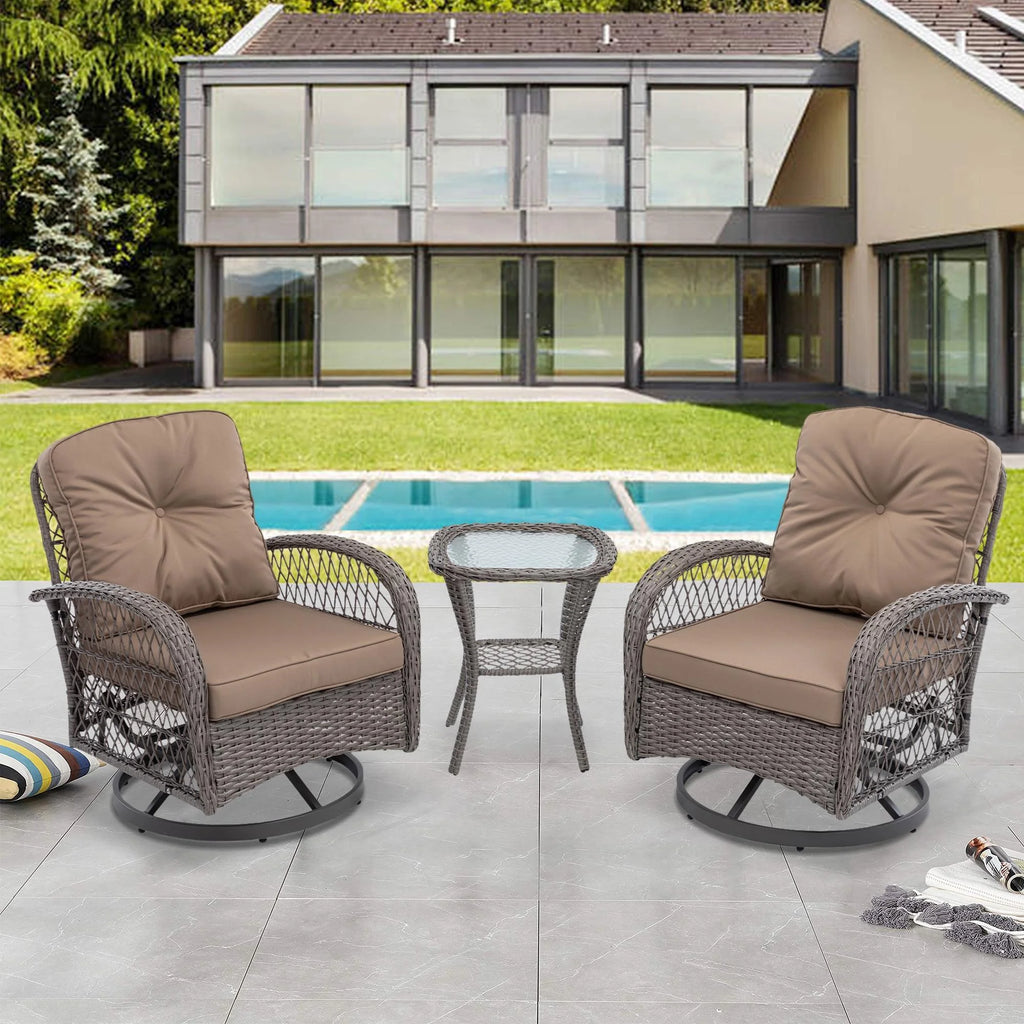 3 Piece Outdoor Bistro Swivel Chairs Set Khaki U637