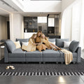 Bluish Grey Convertible Sleeper Sofa with Storage Ottomans V423