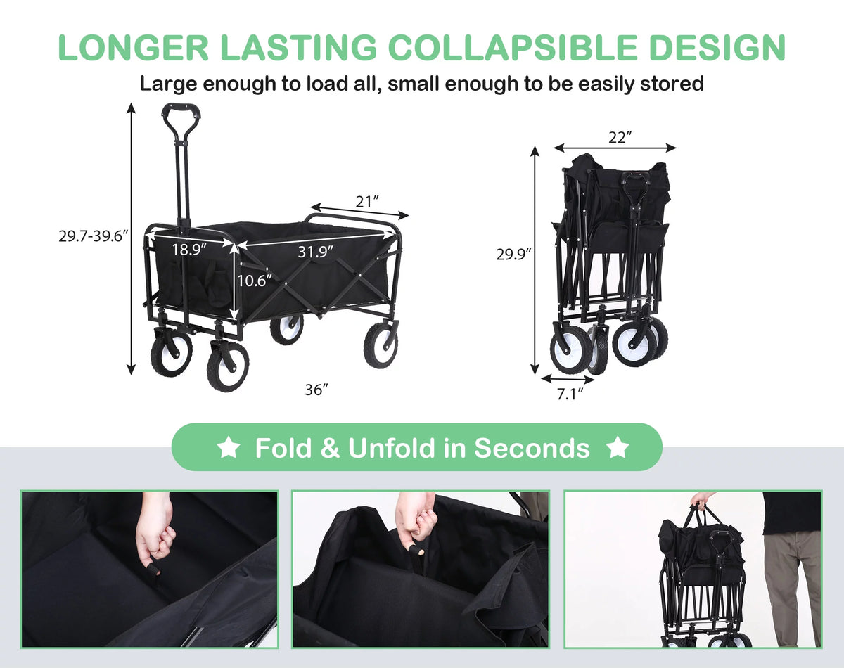 Collapsible Heavy Duty Utility Wagon with Wheels, Black C87756