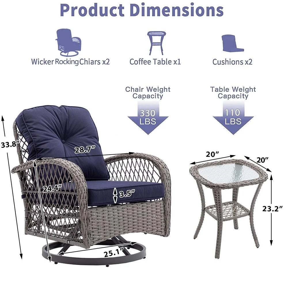 3 Piece Outdoor Bistro Swivel Chairs Set Khaki U637