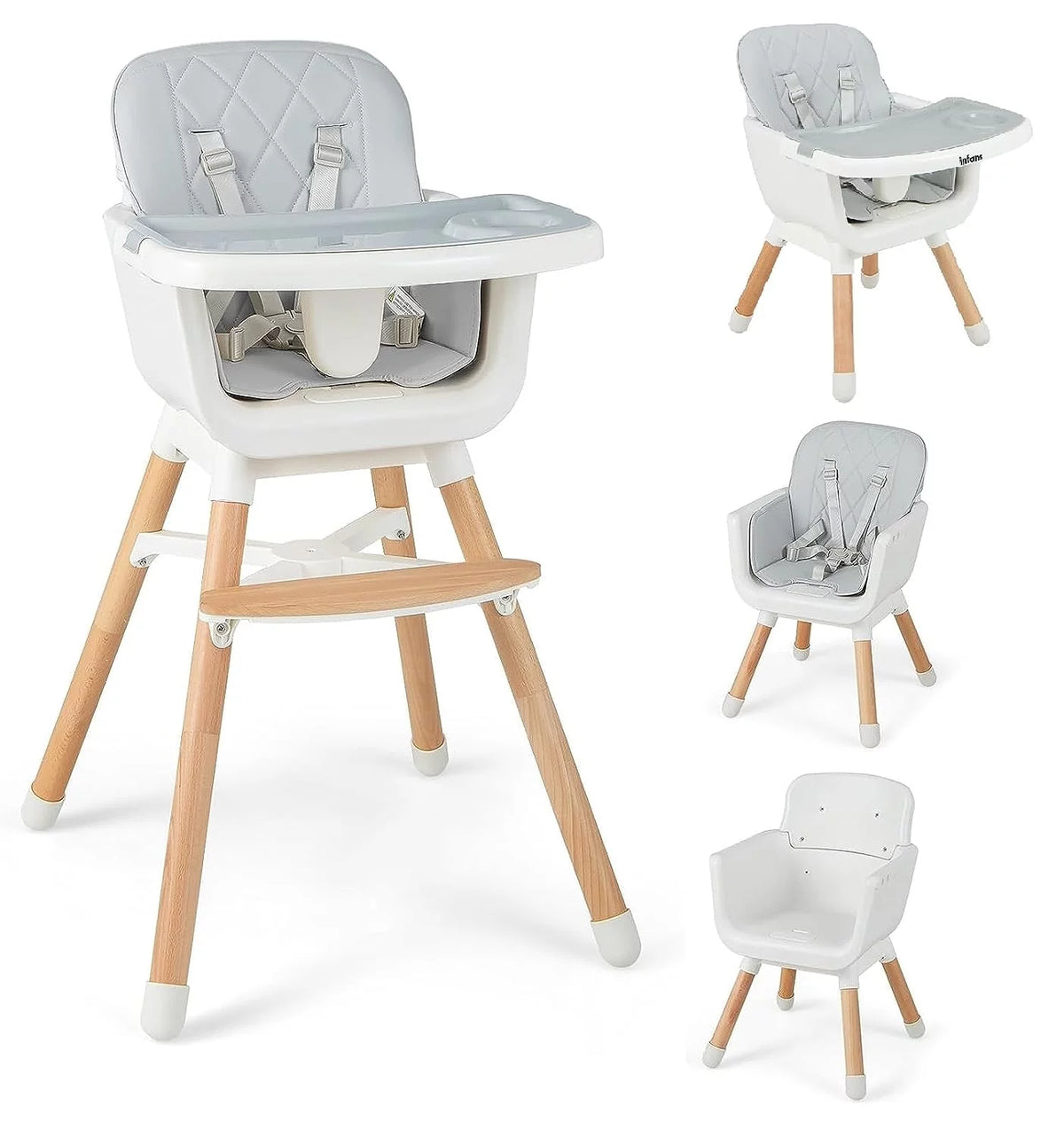 6 in 1 Convertible Wooden High Chair with Removable Tray J6305