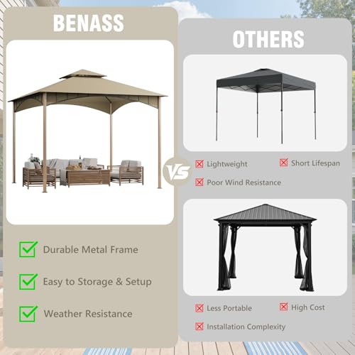 10x10 Heavy Duty Soft Top Gazebo with Metal Frame and Double Roof Canopy O280