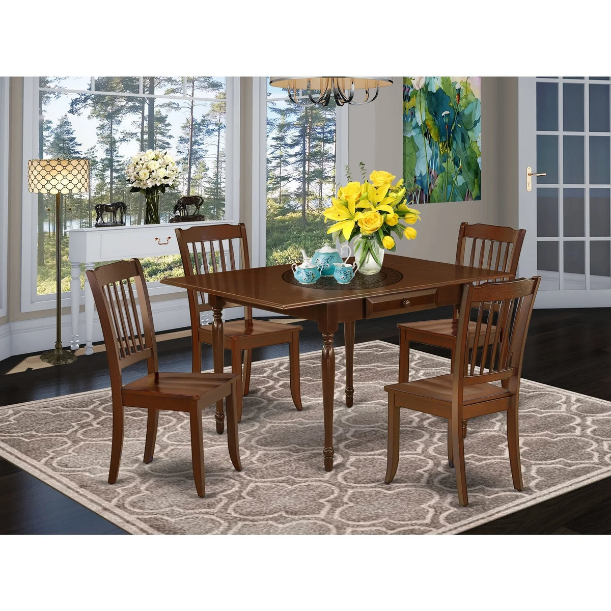 5 Pc Kitchen Table Set with 4 Wooden Dining Chairs V937
