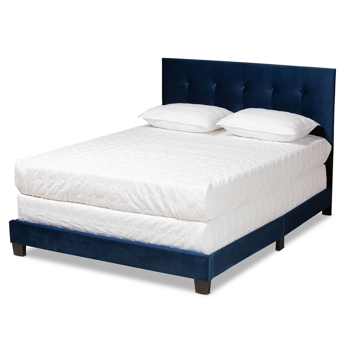 Blue Velvet Upholstered Queen Panel Bed X2826