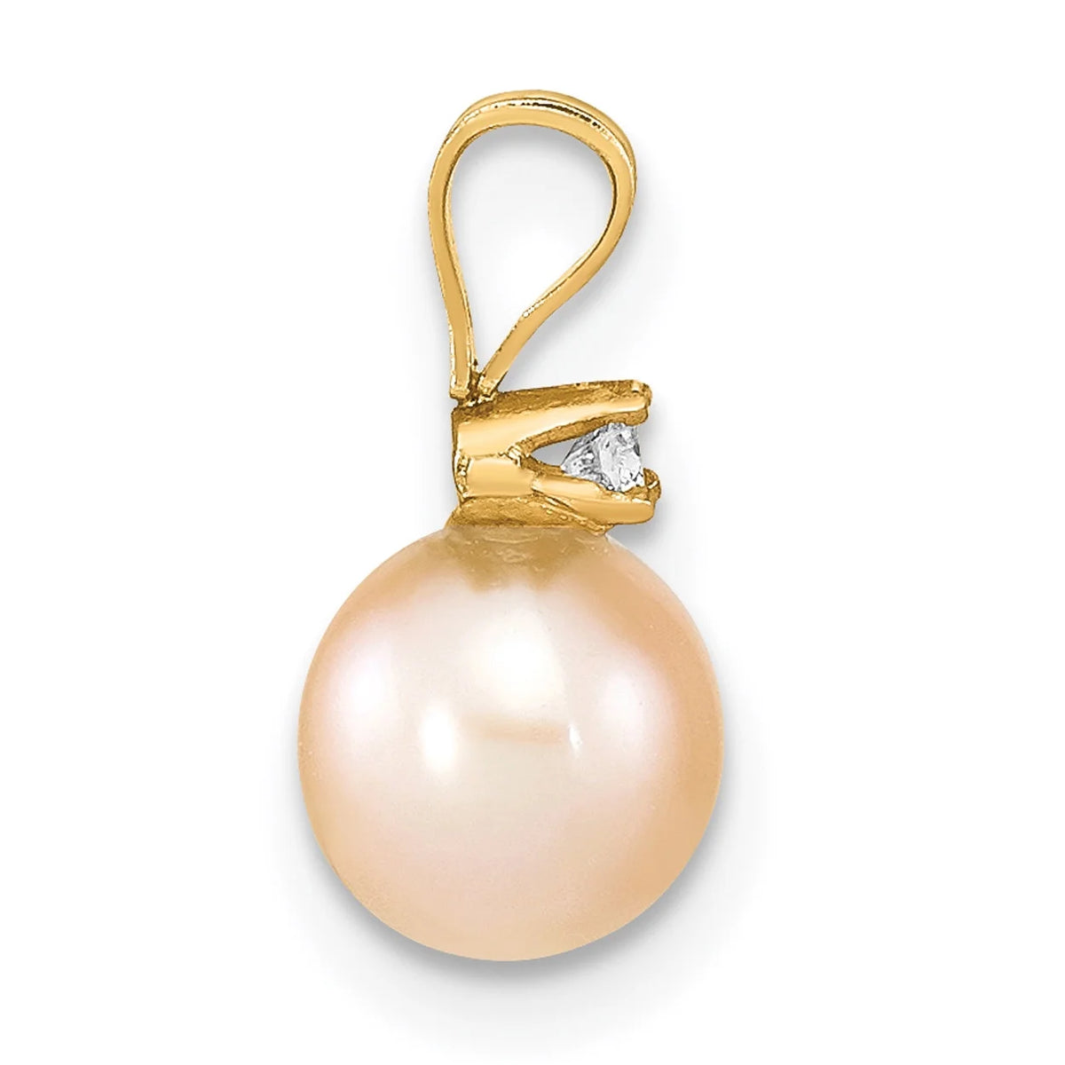 14K Yellow Gold Pink Freshwater Cultured Pearl Diamond Pendant Charm Necklace 18'' U3043