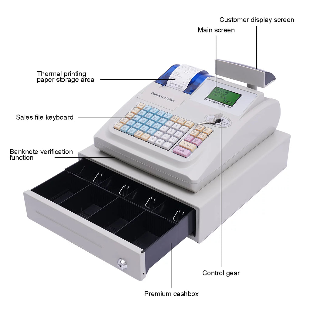 48 Keys Electronic Cash Register with Drawer Box Z443768