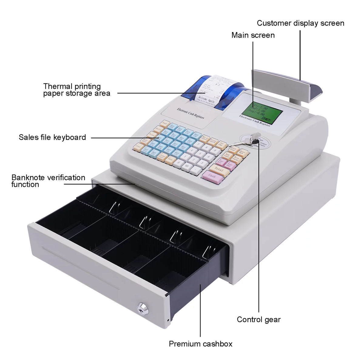 48 Keys Electronic Cash Register with Drawer Box Z443768