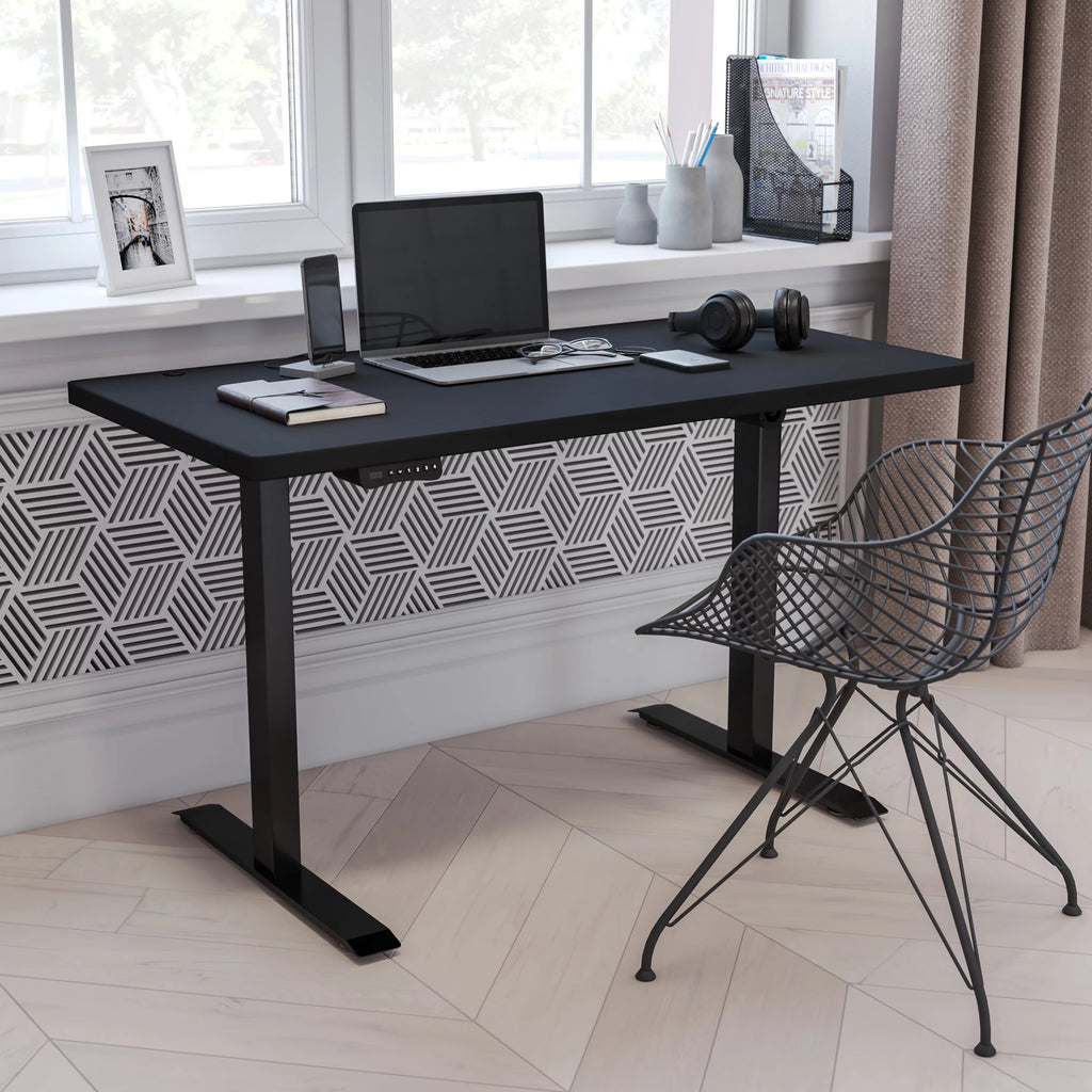 Electric Height Adjustable Standing Desk 48" Wide 24" Deep Black K828