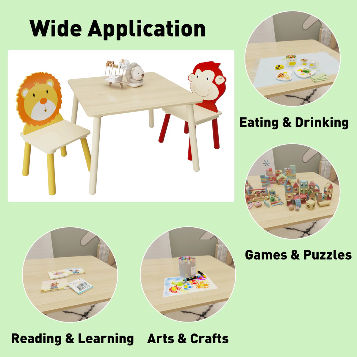 Cartoon Table & Chair Set with 2 Backrest Chairs G3118